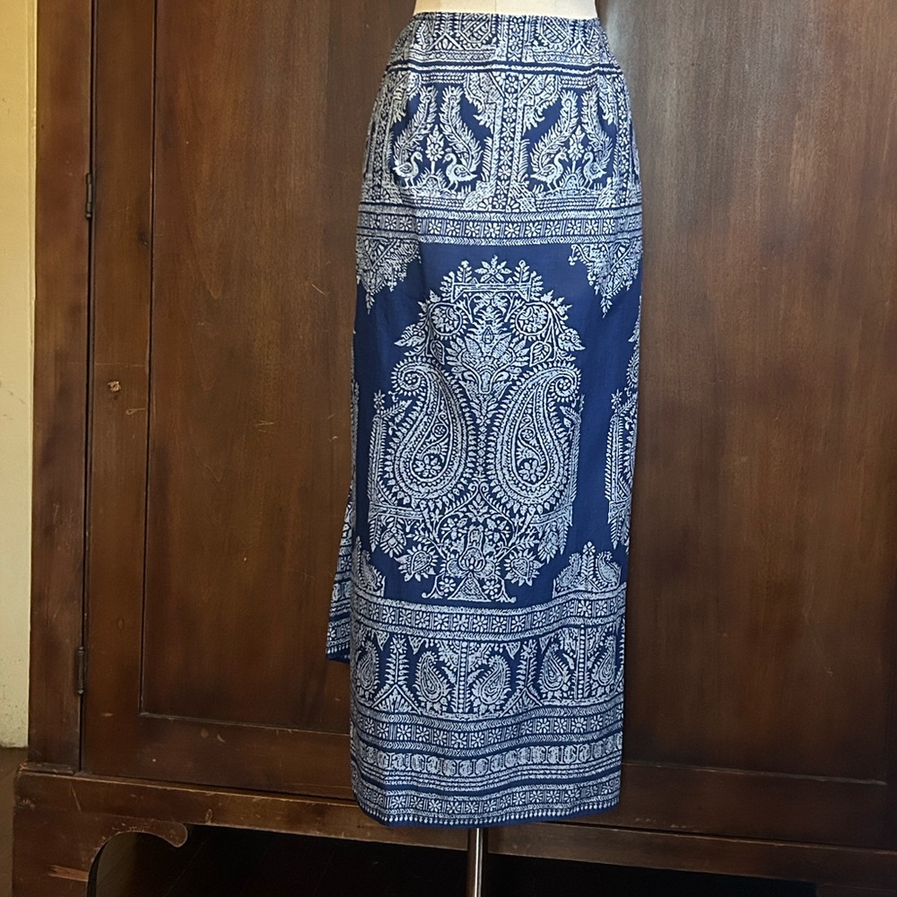 Blue Bandanna Print Designer Wrap Skirt 12 - Picture 3 of 12